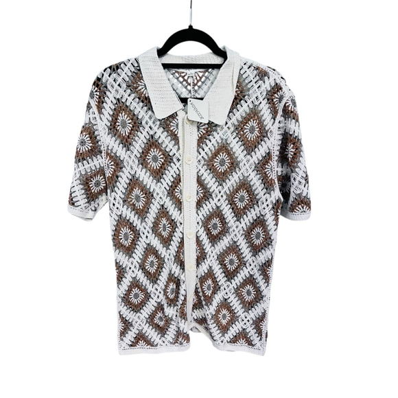 Norse Code NWT Crochet Men's Button Down Shirt Size Medium Granny Squares Boho - Picture 1 of 6
